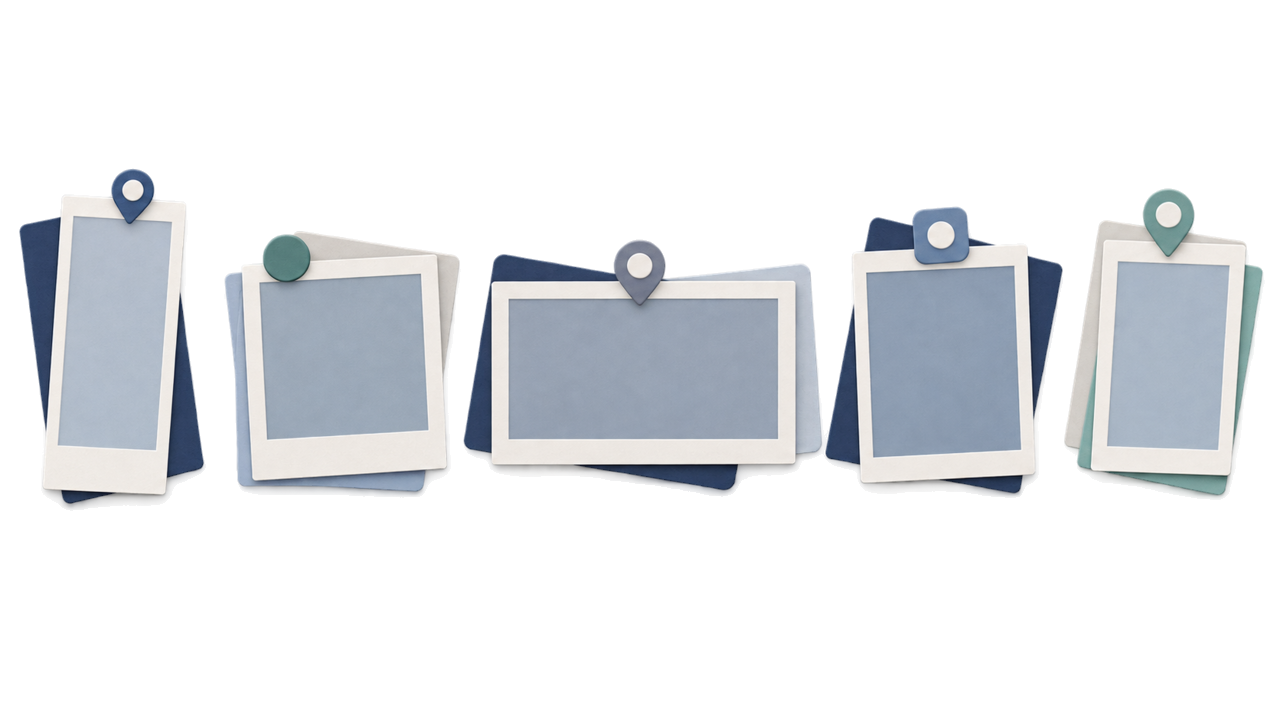 Abstract set of printed photo frames with different proportions