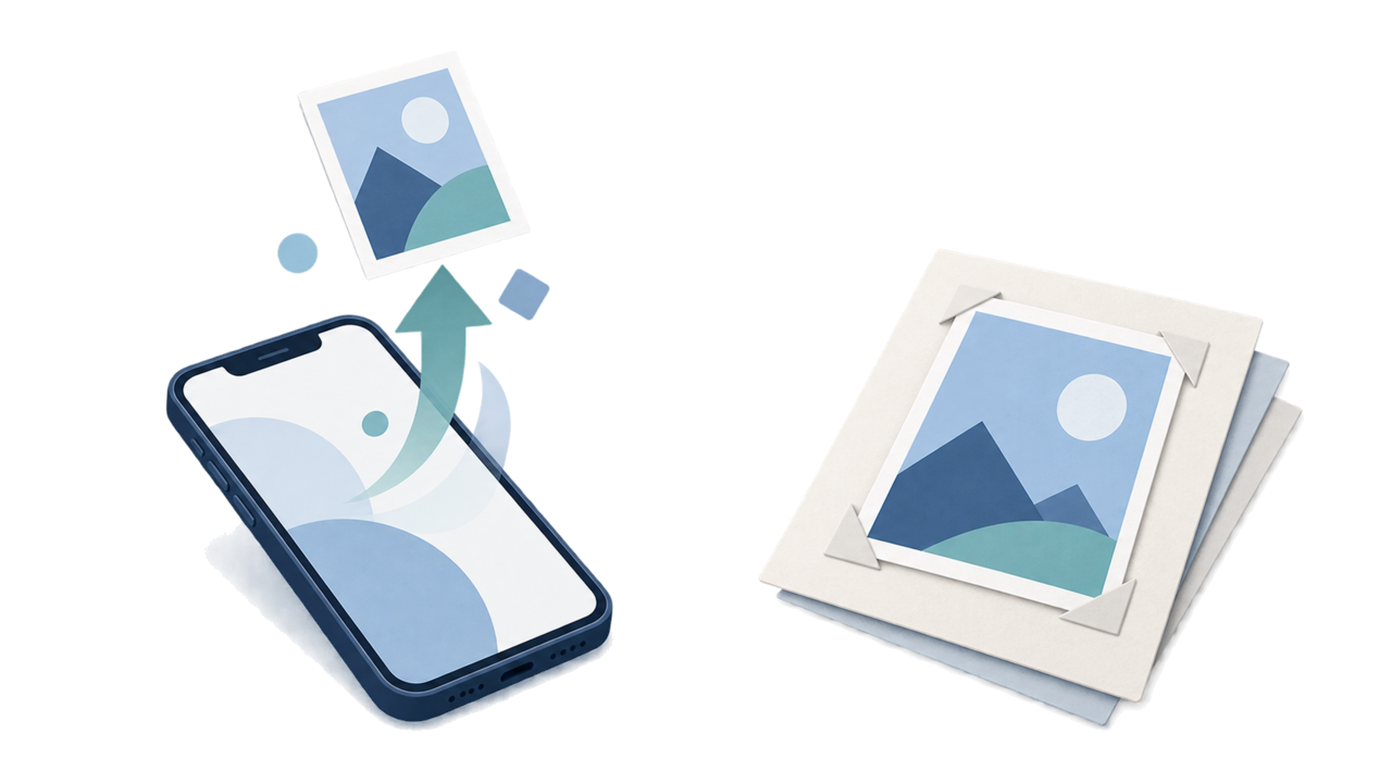 Abstract comparison of digital upload and printed photo routes