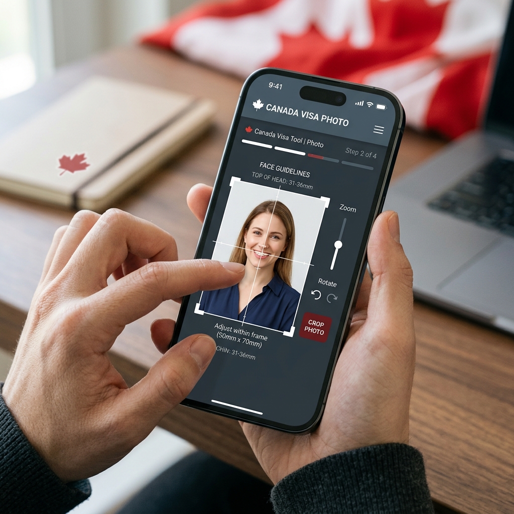 Smartphone screen cropping tool for Canada visa and PR photo formatting