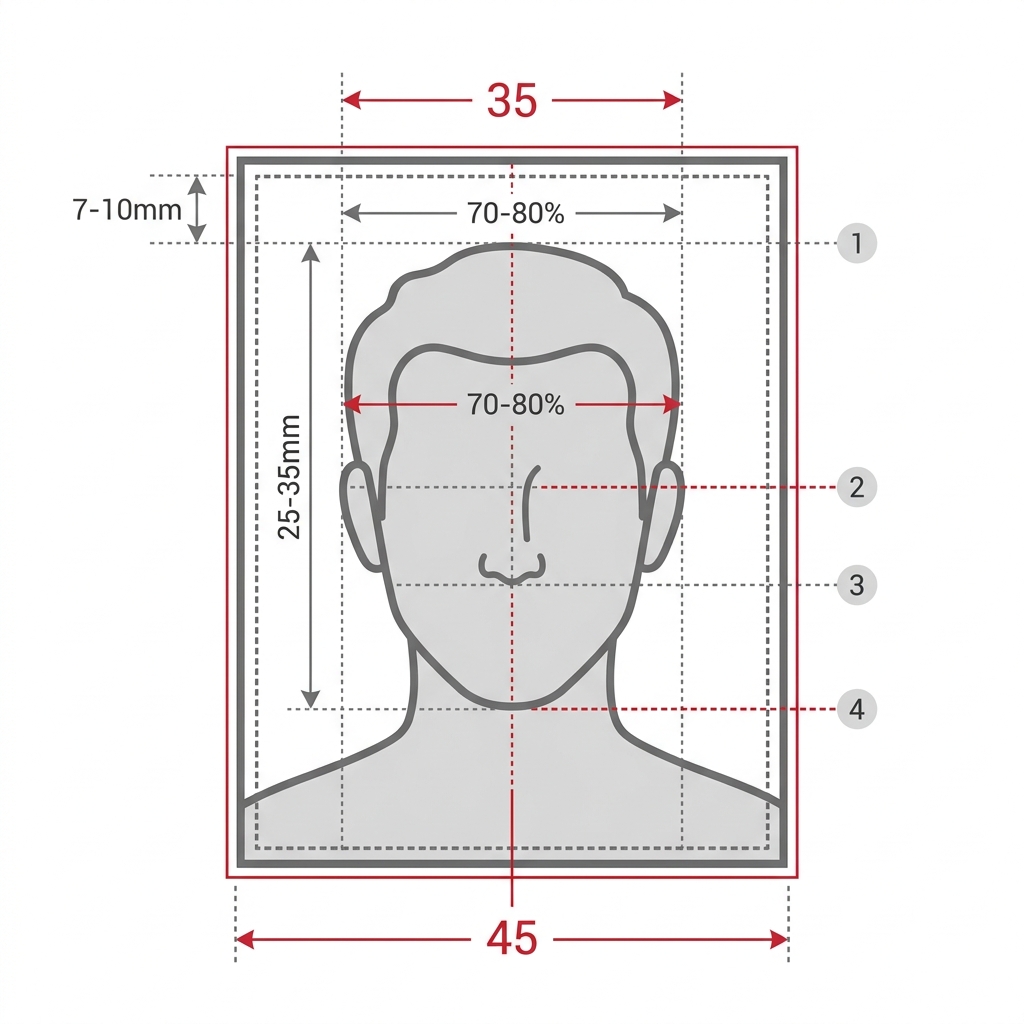 Face position specs, eye alignment height, top margin guide illustration