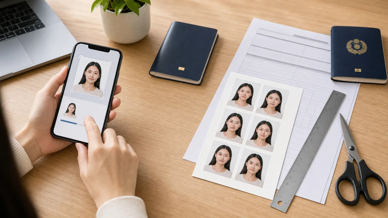 Digital Japan eVISA photo and printed paper visa photo compared on a desk