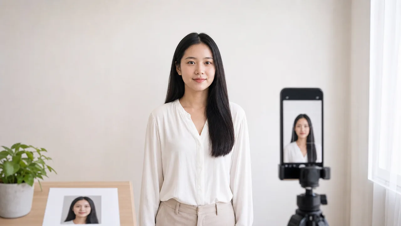Witte achtergrond en gecentreerde gezichtspositie voor de Japan eVISA-foto