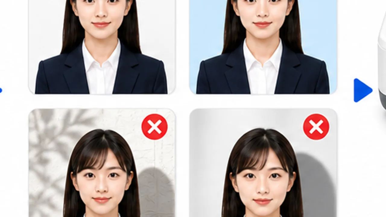 運転免許証写真の無背景OK例と影や壁紙があるNG例の比較図