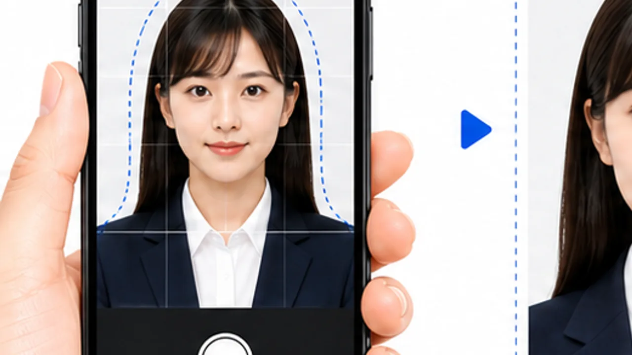 スマホで運転免許証写真を撮る背景準備、撮影、確認ステップの図解