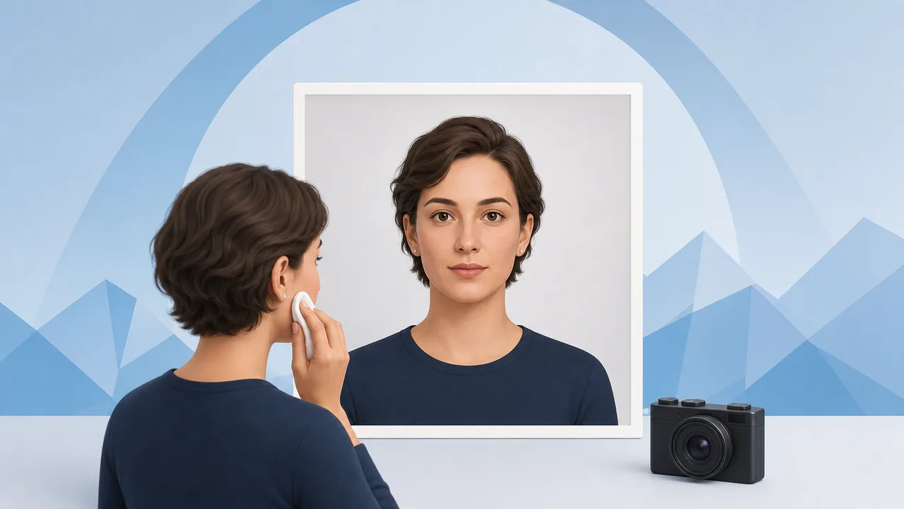 Editorial illustration for preparing an Austria visa photo