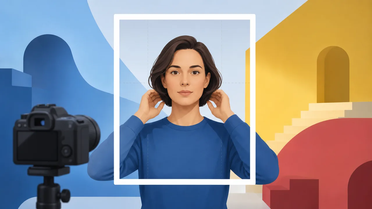 Editorial illustration for preparing a Romania visa photo