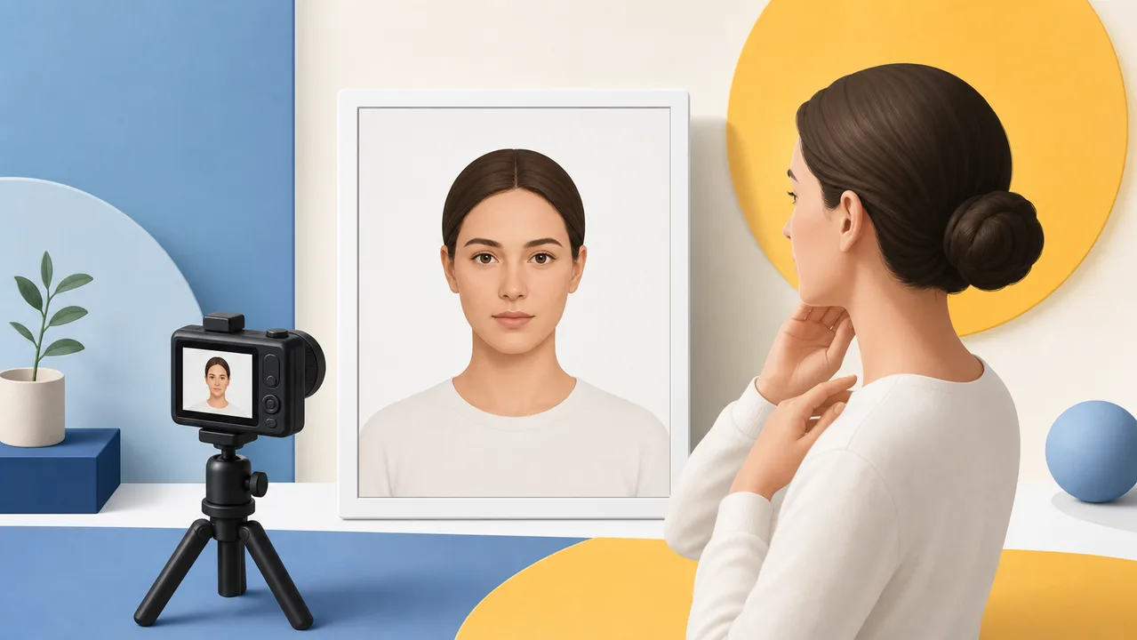 Editorial illustration of a Sweden visa application appointment with onsite photo capture