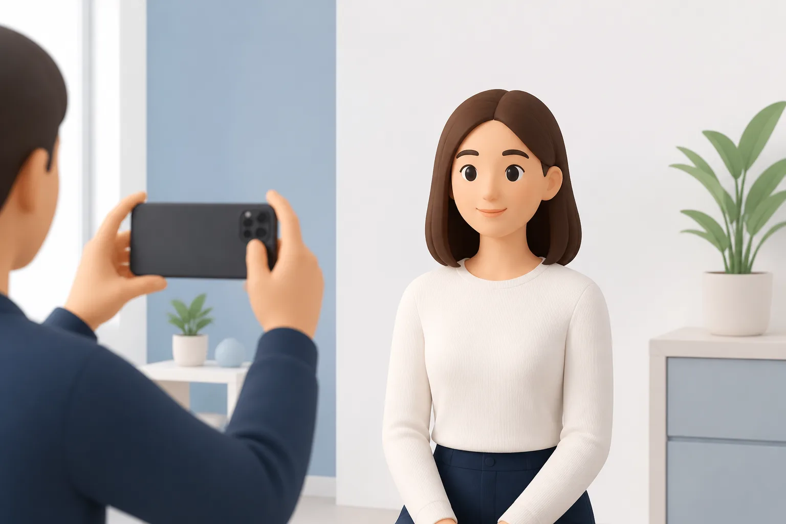スマートフォンを適度に離して顔写真を撮影するイメージ