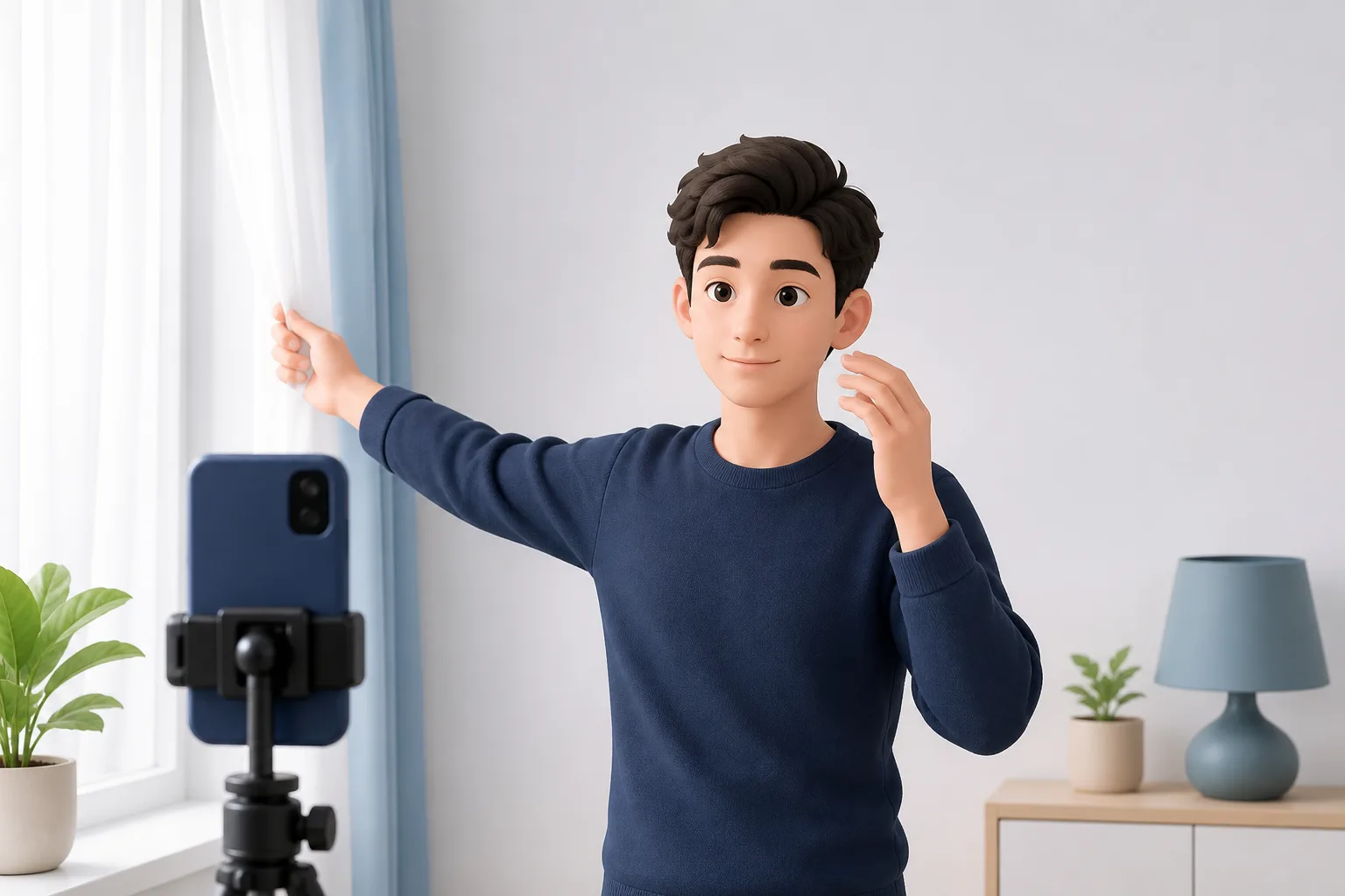 明るく均一な室内光で顔写真を撮影する準備のイメージ