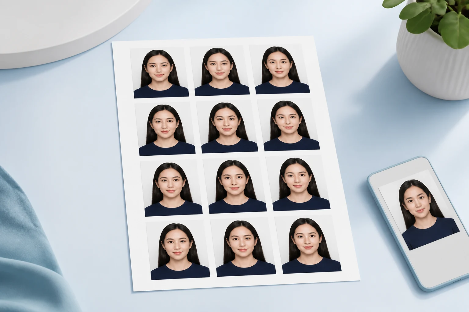 印刷用の証明写真シートが完成したイメージ