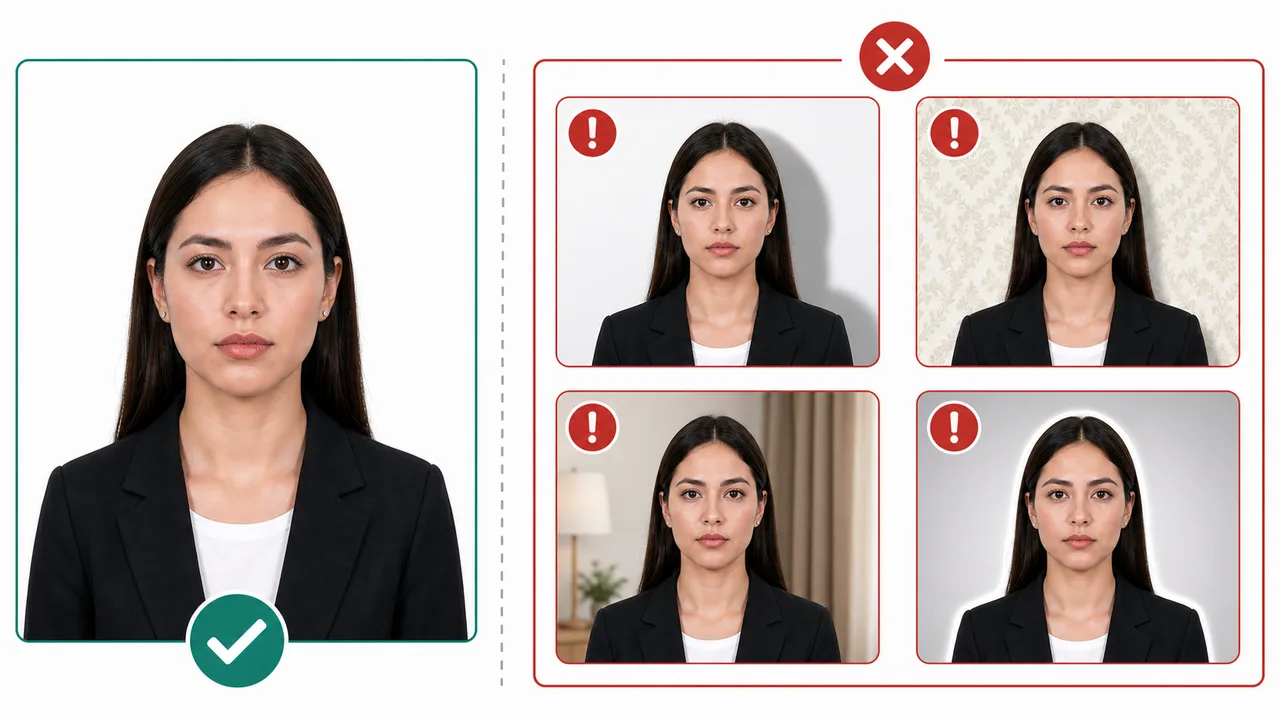 OK- en NG-vergelijking voor VS-visumfoto achtergrond