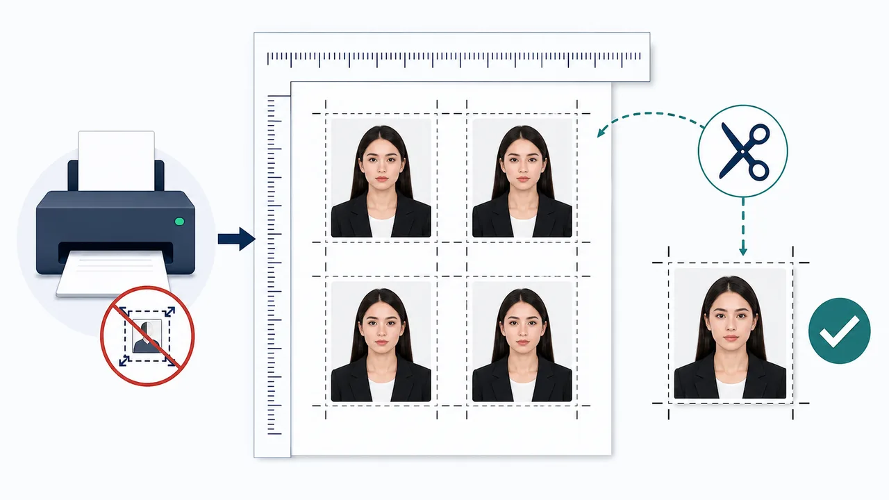 2 x 2 inch VS-visumfoto afdruk- en uitsnijd-diagram